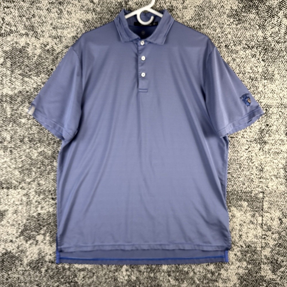 RLX Ralph Lauren Polo Mens Large Blue Striped Moisture Wicking